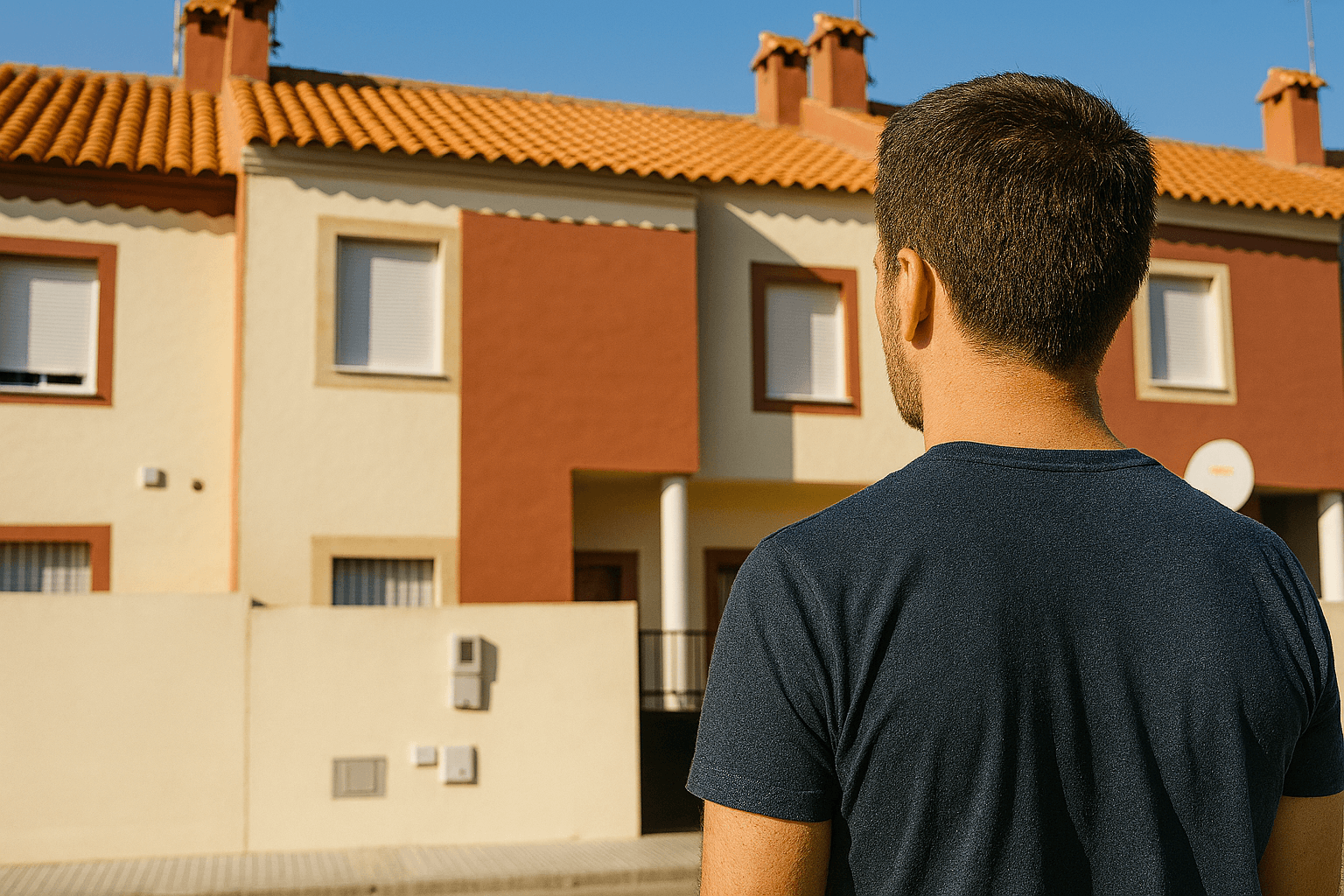 hombre mirando de lejos en casa